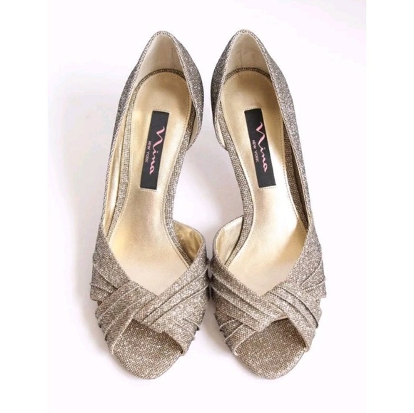 gold peep toe kitten heels